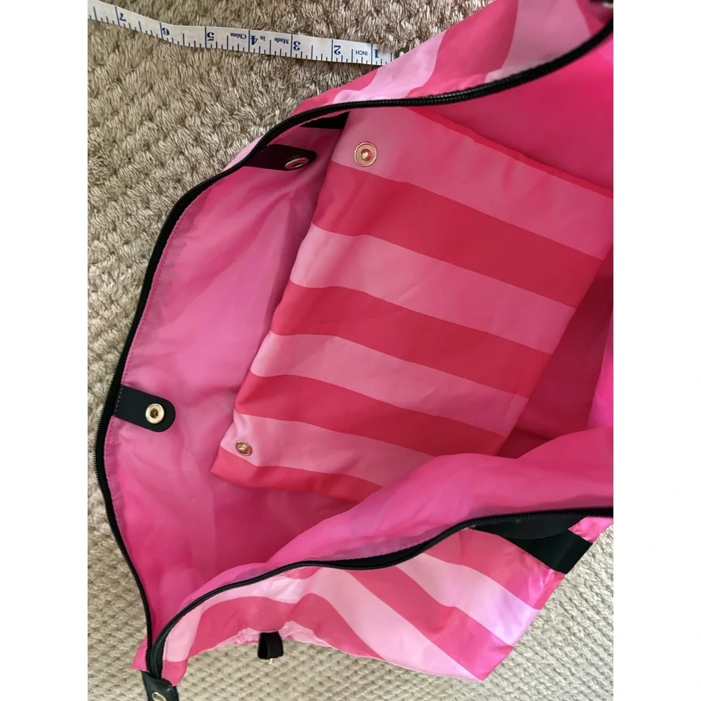 Victoria's Secret Black Pink Stripe Weekender, Make Up Bag And Umbrella Set Bags